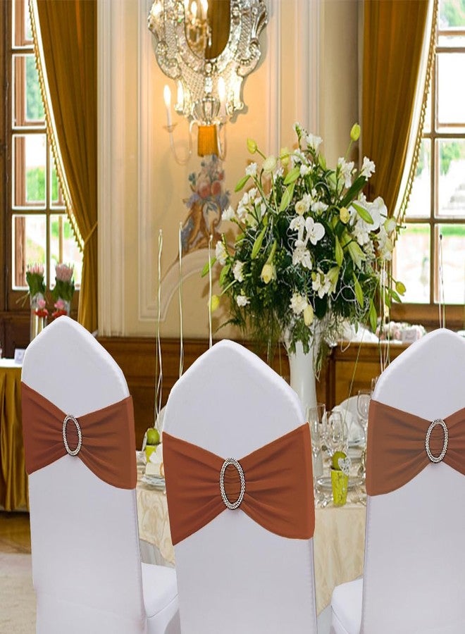 JFDYDM Terracotta Chair Sashes 50 Pack, Spandex Burnt Orange Chair Bands for Halloween Party Wedding Folding Chairs Decor, Elastic Chair Bows Ties with Buckle - Image 3